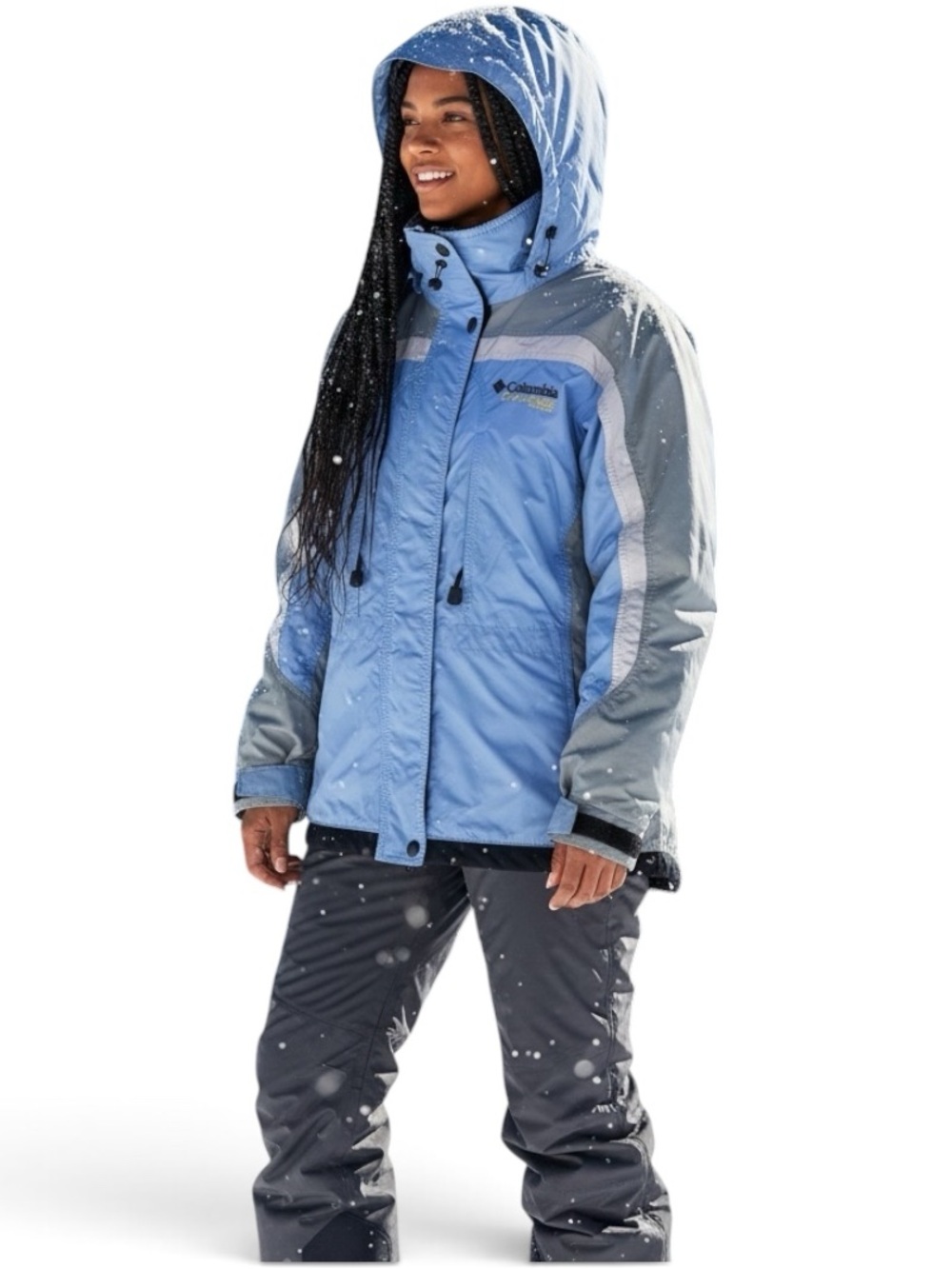 Columbia Challenge Series Women's Light Blue Gray Ski Jacket Hood Size Medium